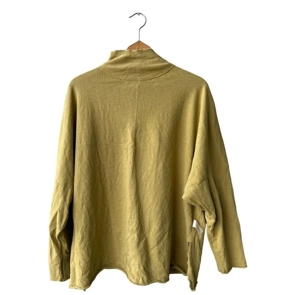 UNBRANDED Lagenlook Knit Tunic Top Chartreuse Long Sleeve High-neck Blouse M - Picture 2 of 2
